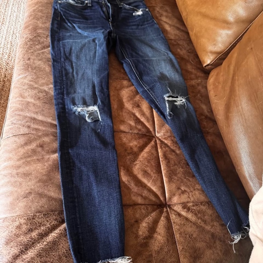 rag & bone Dark Blue Distressed Skinny Jeans